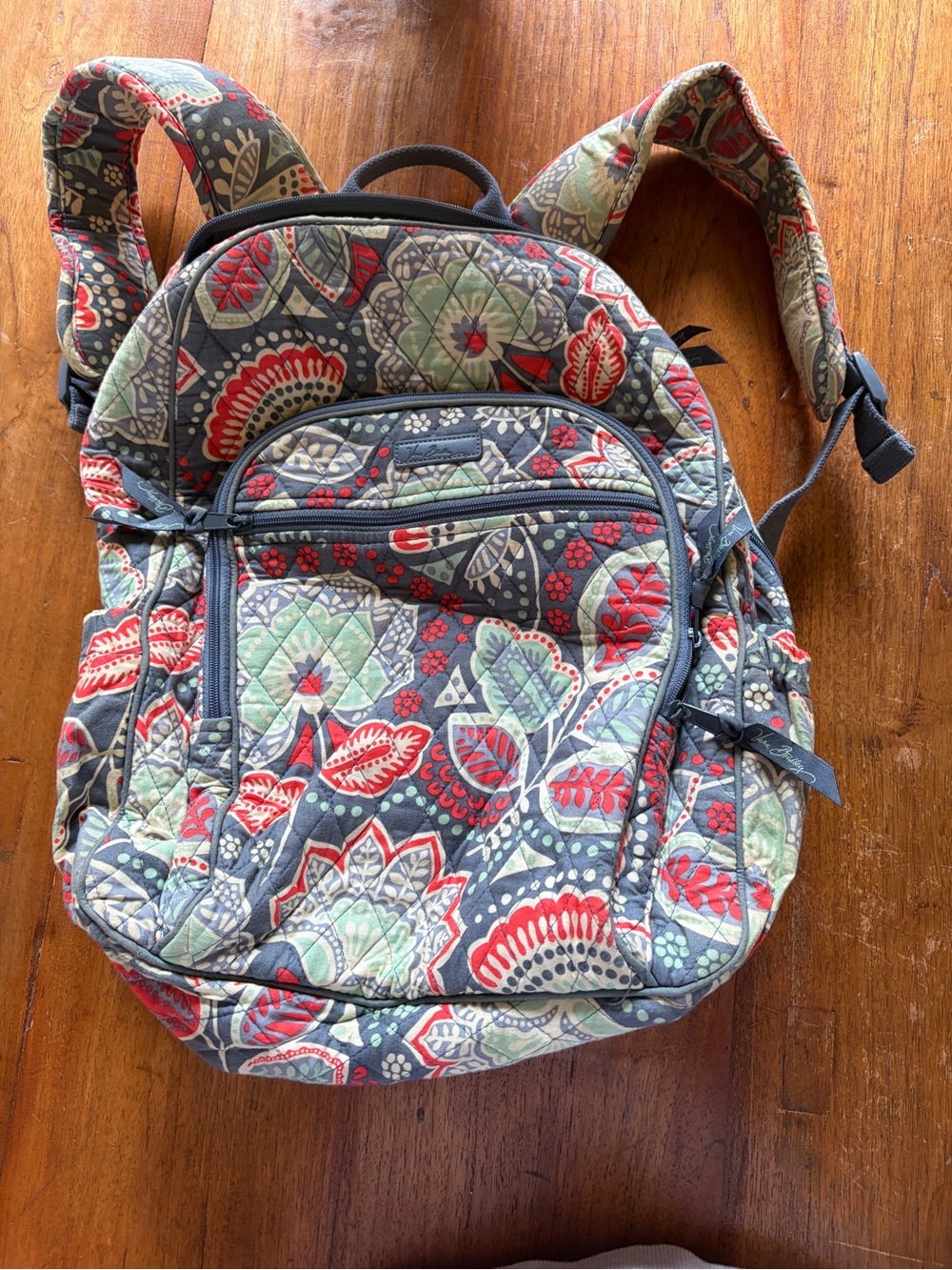 Vera Bradley Quilted Floral Backpack - Navy, Red & Mint - Picture 2 of 7